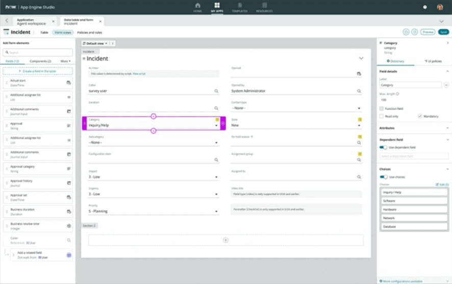 modelos no  App Engine Studio - ServiceNow San Diego 